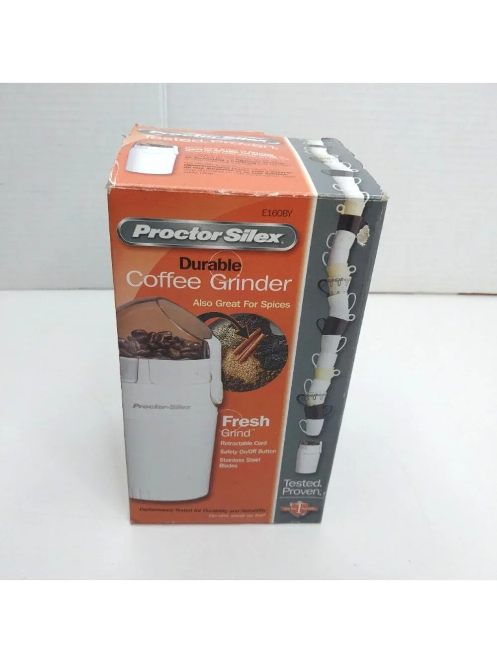Proctor Silex Durable Coffee Grinder E160BY White Stainless Steel Blades